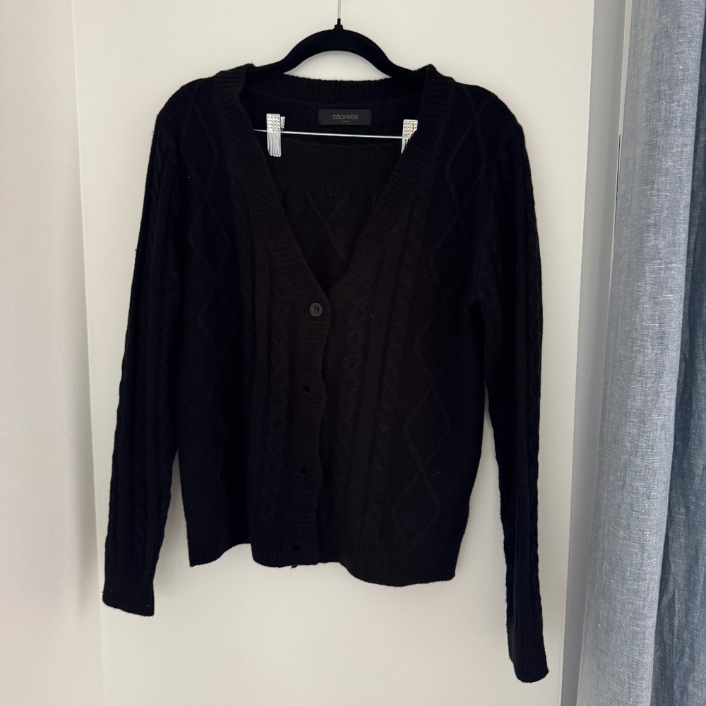 Black Cable Knit Cardigan Two-Piece Sweater Set